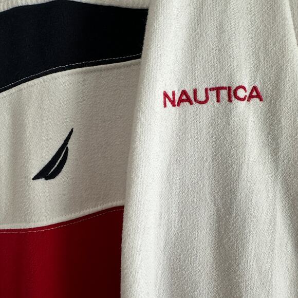 Nautica Men's White Track Zip Up Jacket Blue Red Stripe Pockets Size XL - Picture 5 of 8